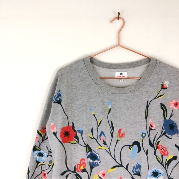 ANTHROPOLOGIE SUNDRY Embroidered Sweatshirt Gray M - Picture 4 of 8